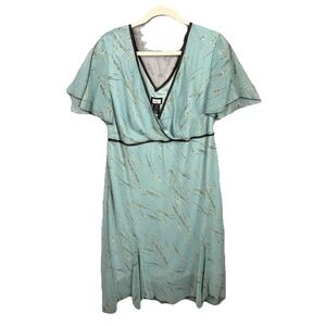 Women's Y2K Dress Flutter Sleeve Babydoll Blue Lined Wrap Dress Handkerchief Hem